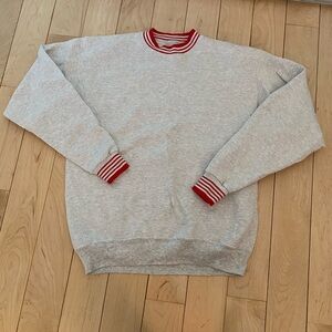 Oneita Vintage Gray Crewneck Sweatshirt Red Trim L
